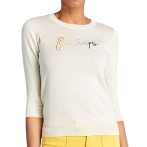 Modcloth Printemps Embroidered Sweater Cream 3/4 Sleeve Women's Large‎